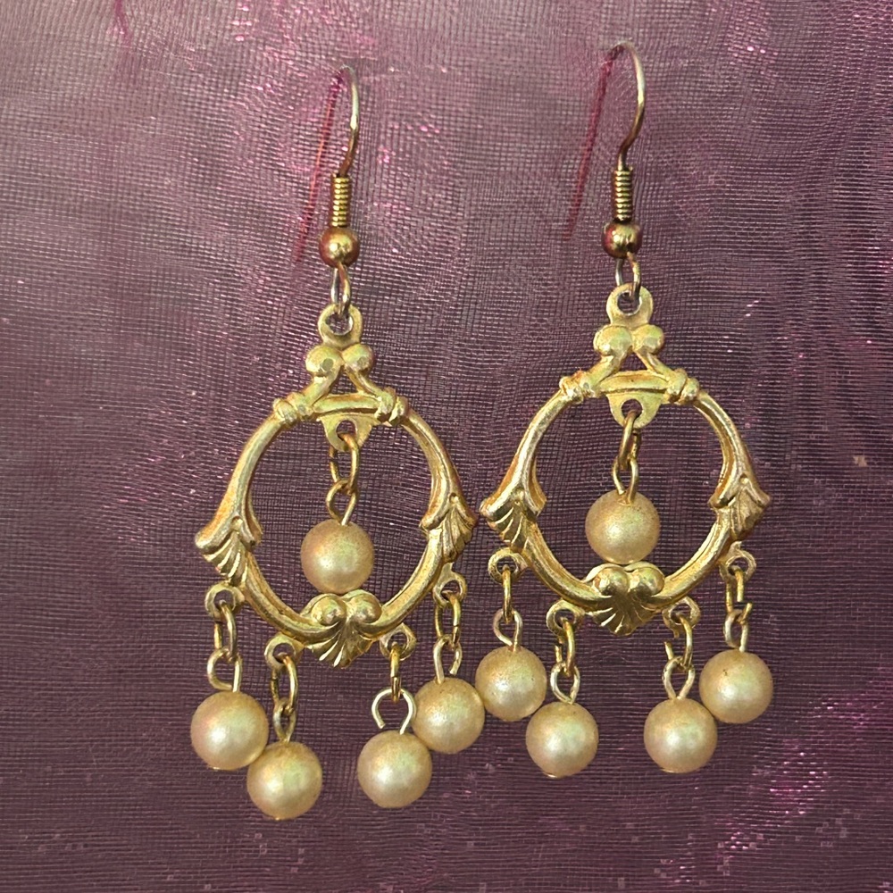 Gold Dangle Earrings with Intricate Hoops and Beads